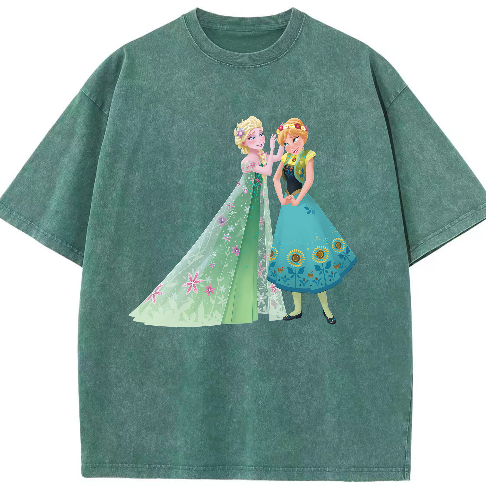 （画像用） アナと雪の女王 アンナ エルサ Frozen Anna Elsa 綿100% ヴィンテージ風 半袖Tシャツ（フロントプリント）